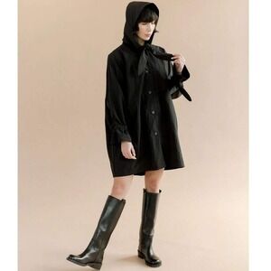 A Bronze Age Rain Jacket Womens Black Judy Hooded Button Front Oversized